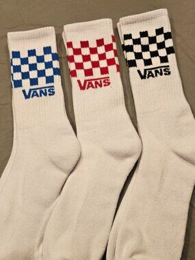 3 Pairs of Vans Checkered Socks (Red, Blue, Black)
